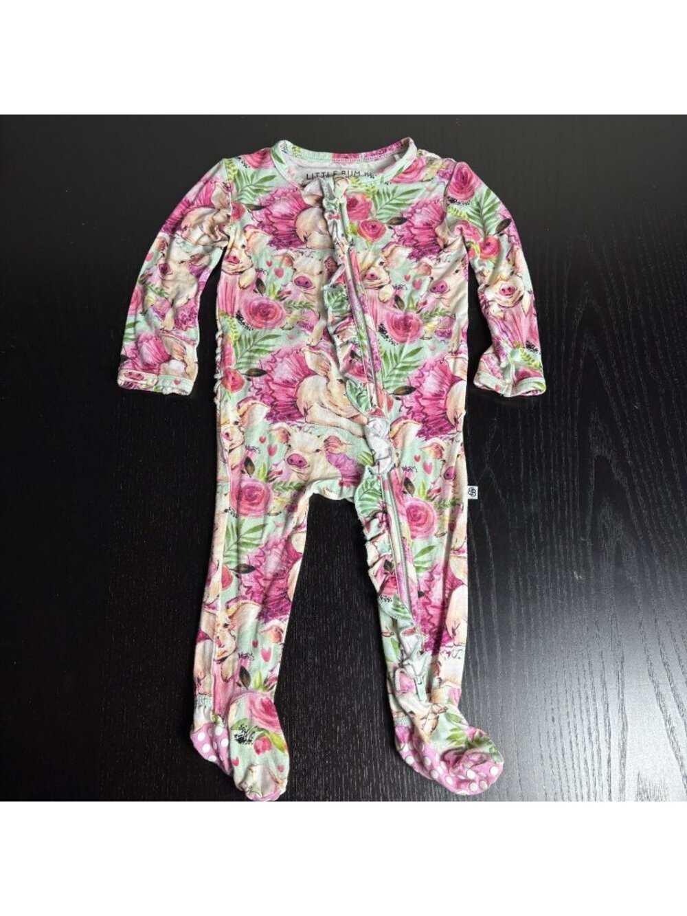 LITTLE BUM BUMS Baby Girl 9-12M Ballet Pig/Rose Print One-Piece Footed Pajamas